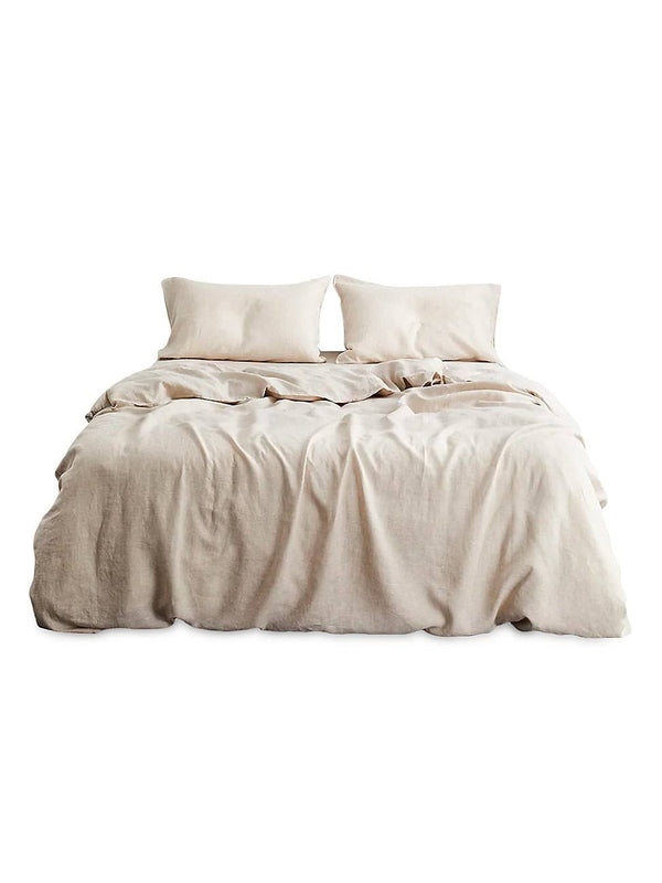 Bed Threads 100% French Flax Linen Bedding Set - Oatmeal - Size Queen
